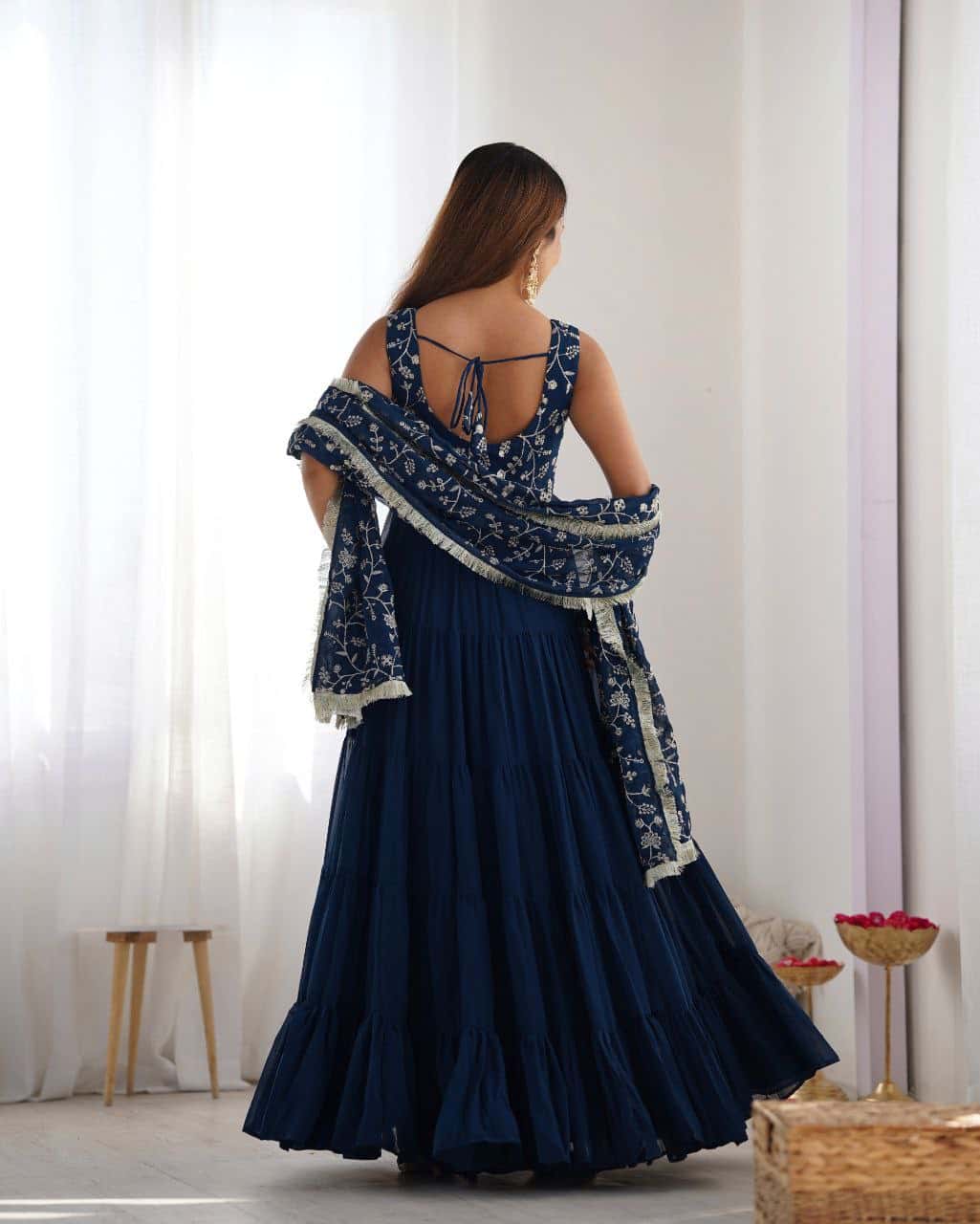 "Premium Fox Georgette Anarkali Gown with Embroidered Dupatta & Padded Inner Lining"