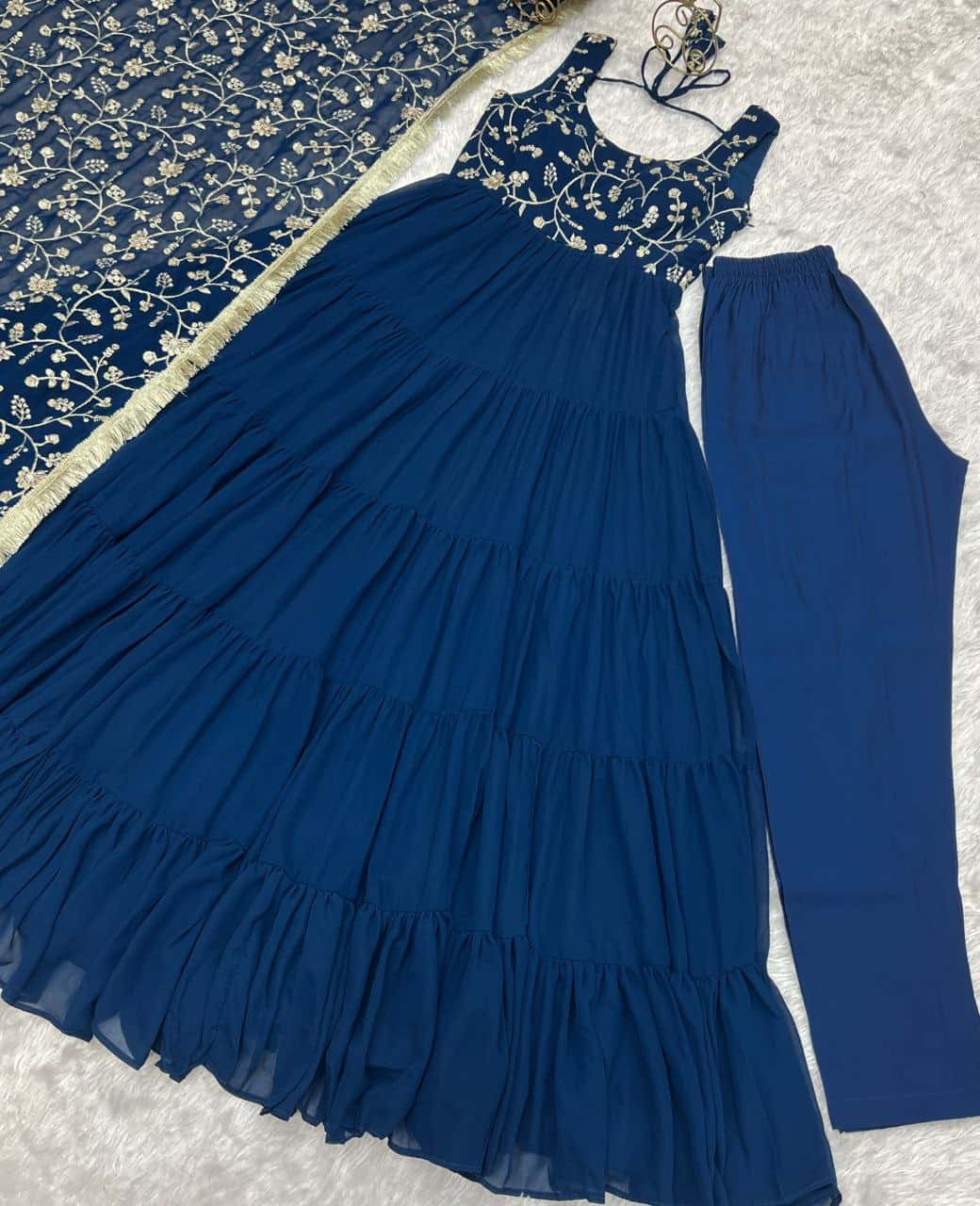 "Premium Fox Georgette Anarkali Gown with Embroidered Dupatta & Padded Inner Lining"