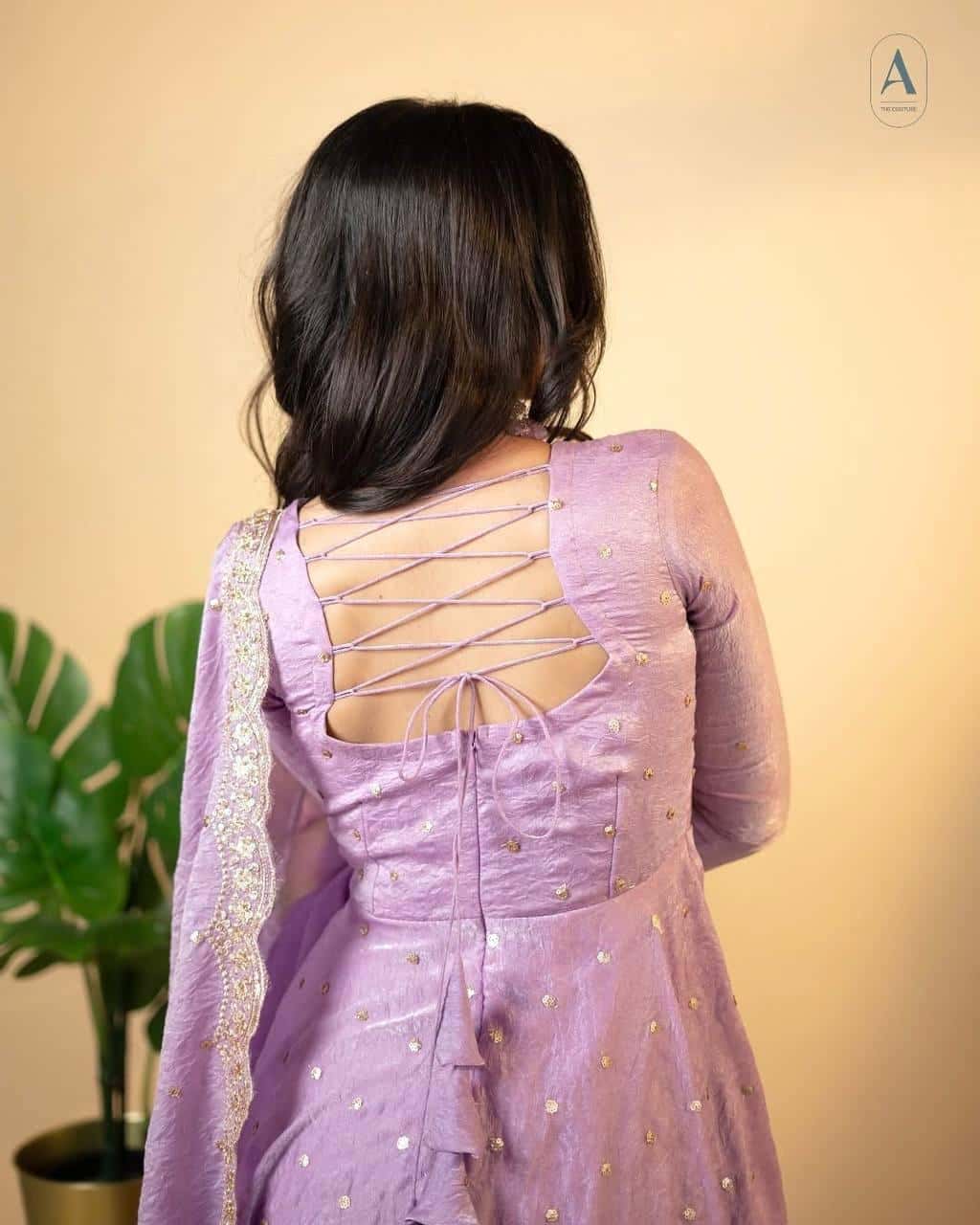 "Beautiful Embroidered Soft Gold Crush Silk Umbrella Gown with Dupatta" - Efashionkart