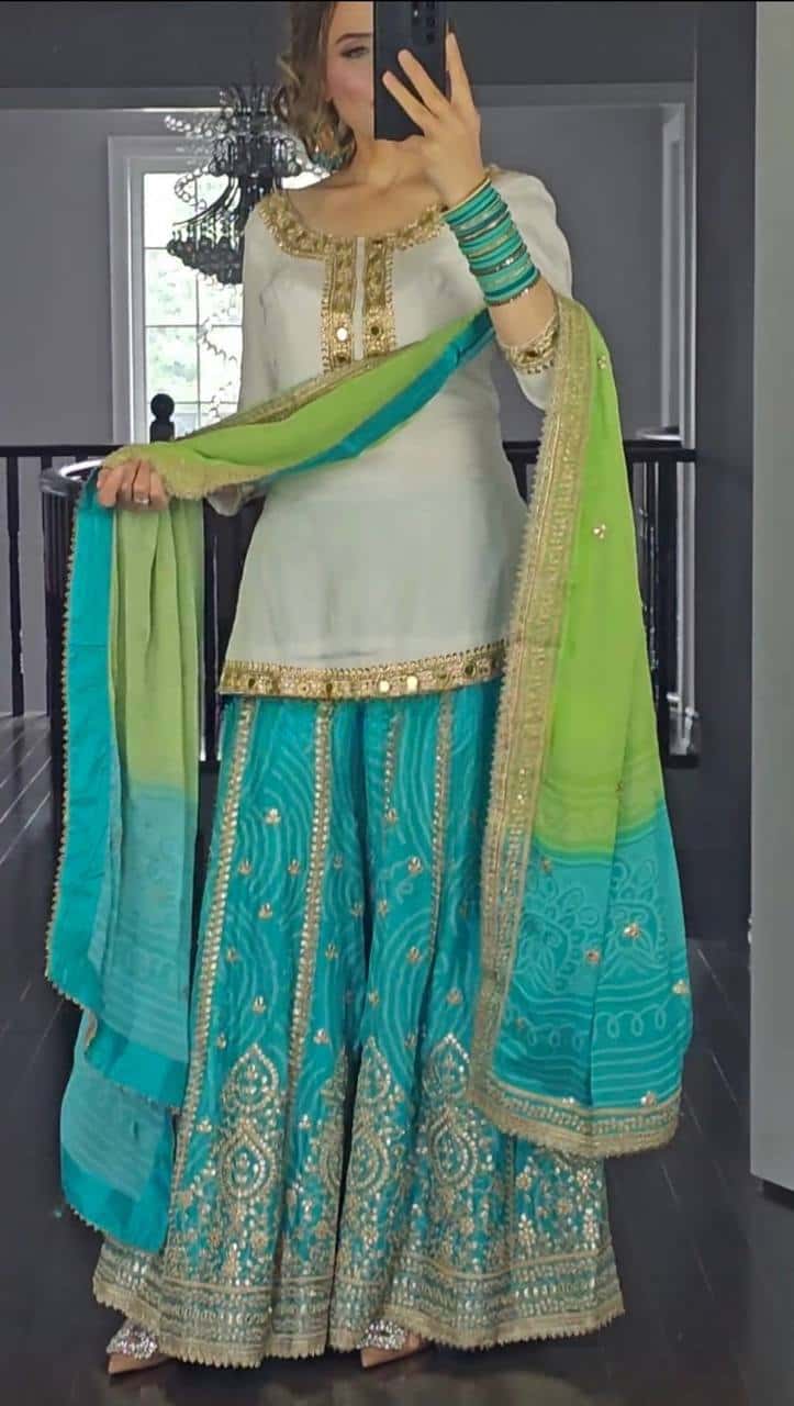 Heavy silk kurta sharara with dupatta sets