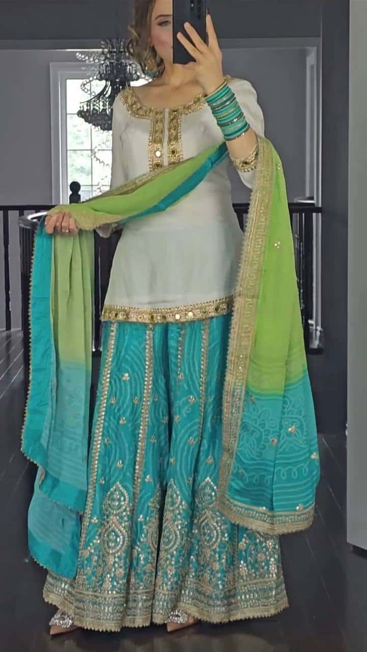 Heavy silk kurta sharara with dupatta sets