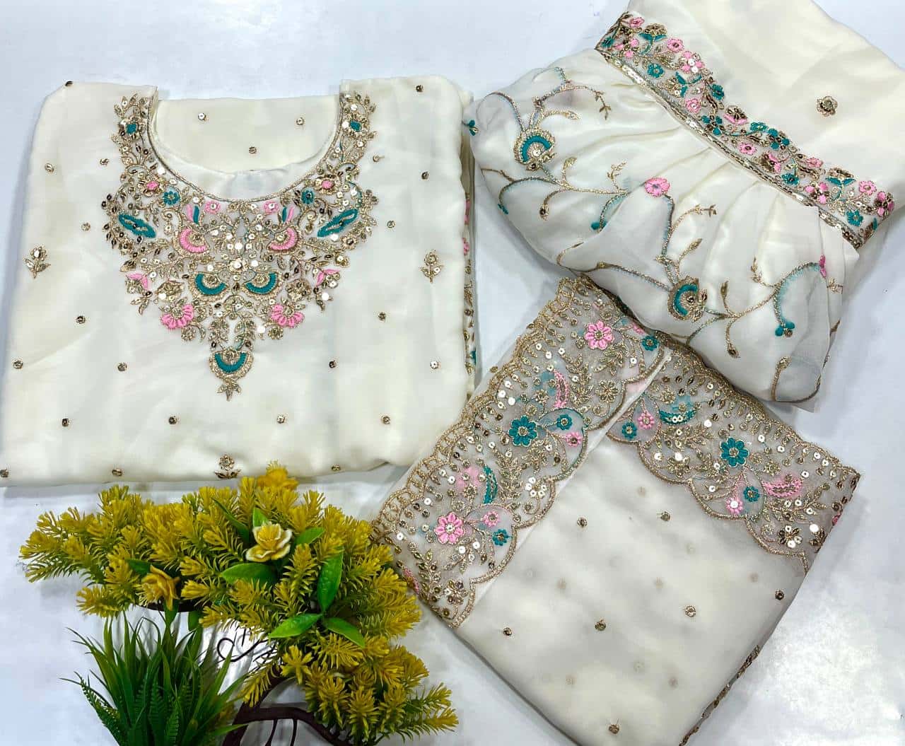 Beautiful georgette sequence embroidery readymade salwar kameez stitch suit