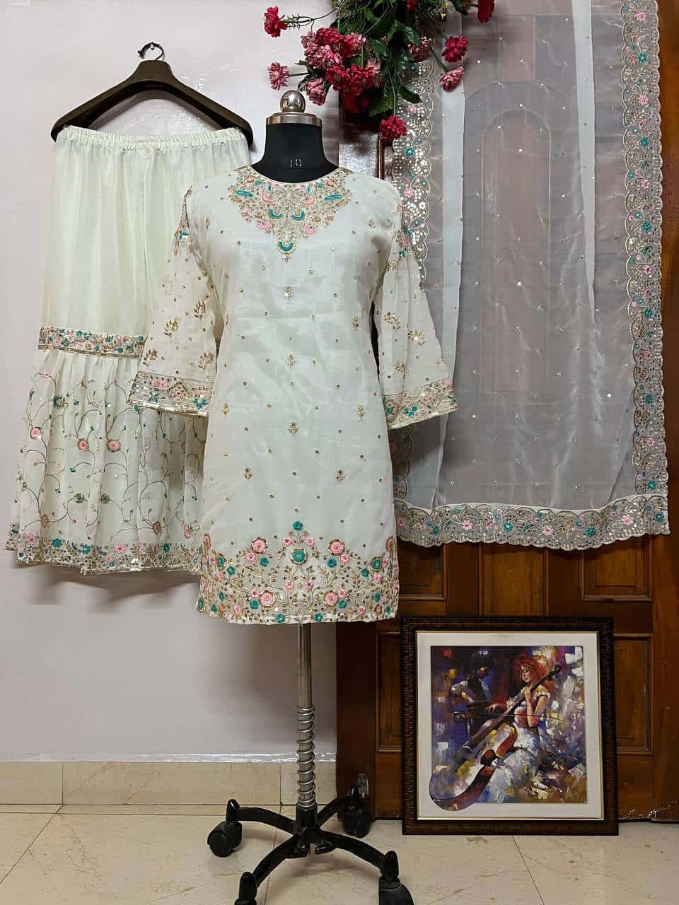 Beautiful georgette sequence embroidery readymade salwar kameez stitch suit