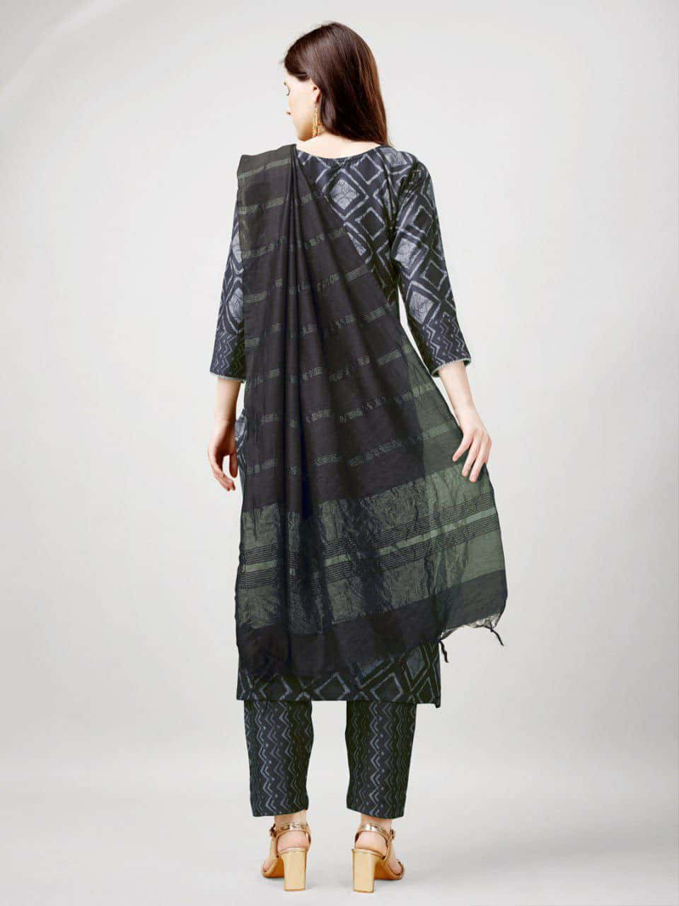 "Elegant Grey Rayon Kurti with Embroidery, Lace Details, Rayon Pants & Silk Blend Dupatta"