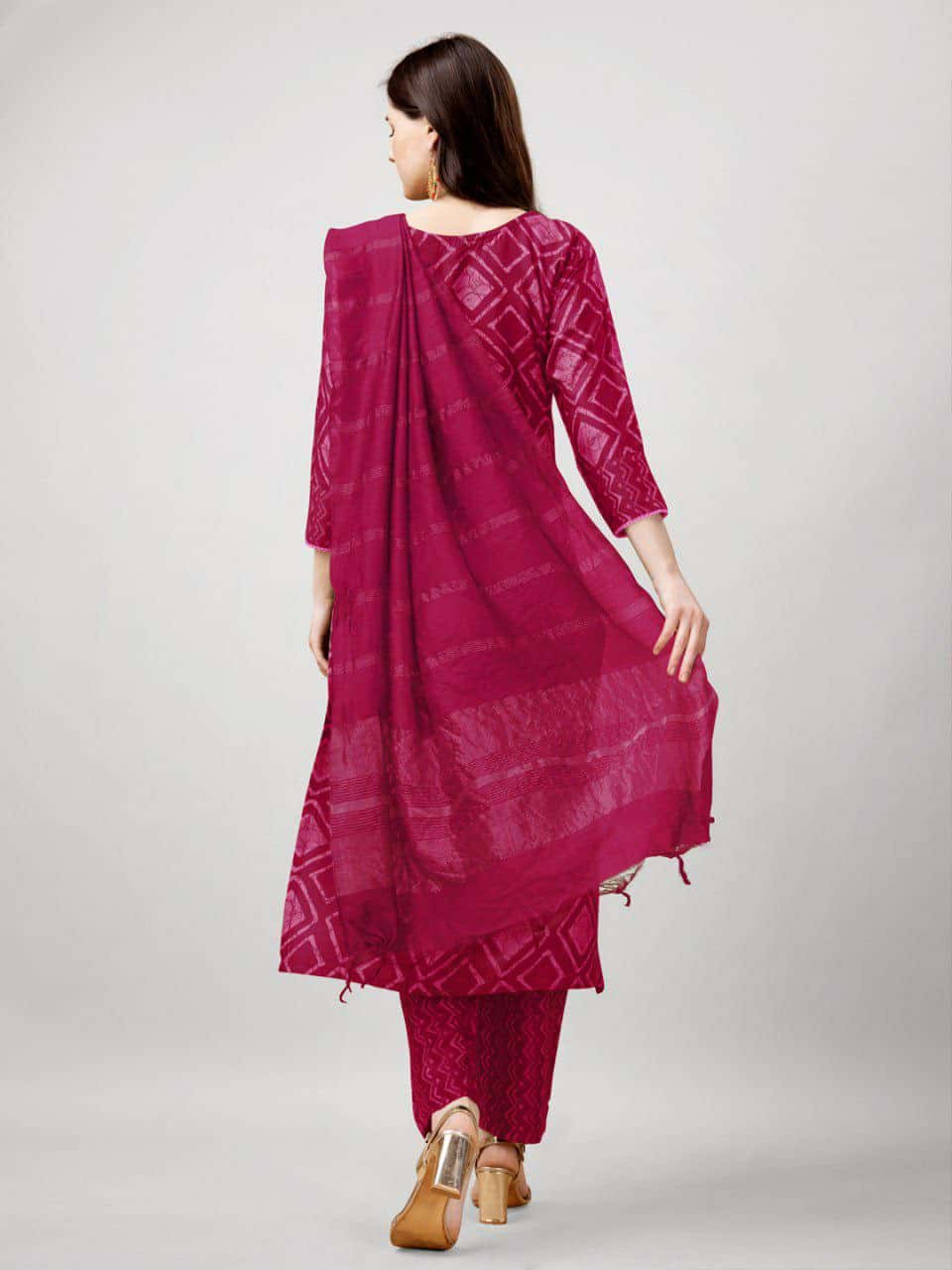 "Elegant Grey Rayon Kurti with Embroidery, Lace Details, Rayon Pants & Silk Blend Dupatta"