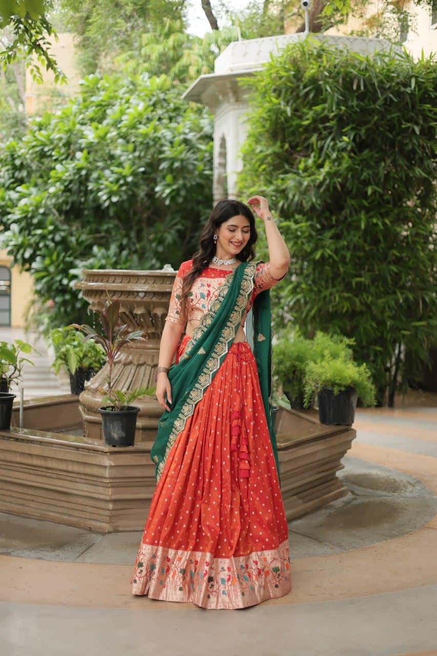 Cosmos Jacquard with Meena Weaving Lehenga Blouse with Dupatta