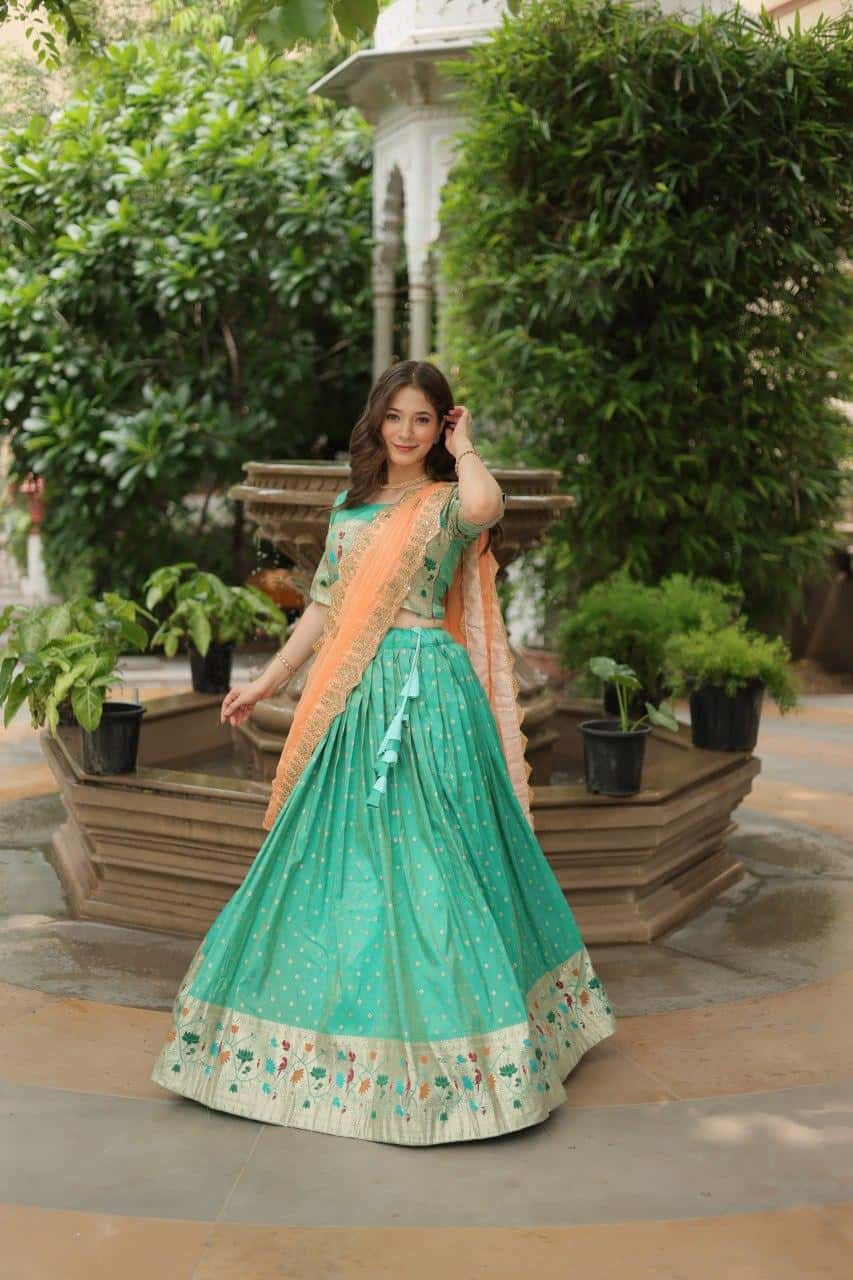 Cosmos Jacquard with Meena Weaving Lehenga Blouse with Dupatta