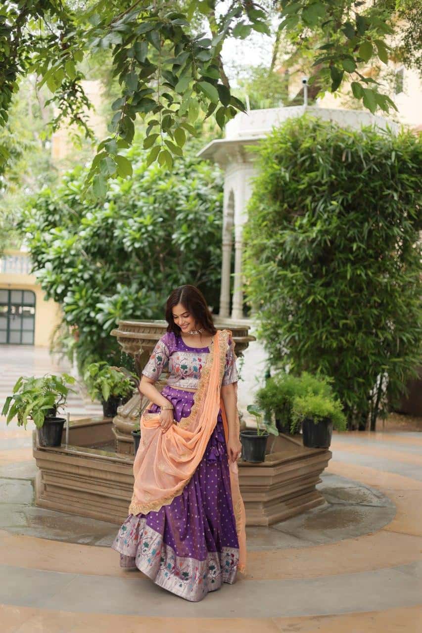 Cosmos Jacquard with Meena Weaving Lehenga Blouse with Dupatta