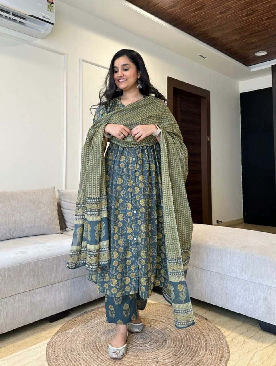 "Elegant Handcrafted Pure Cotton Heavy Suit Set with Mill Print Dupatta"