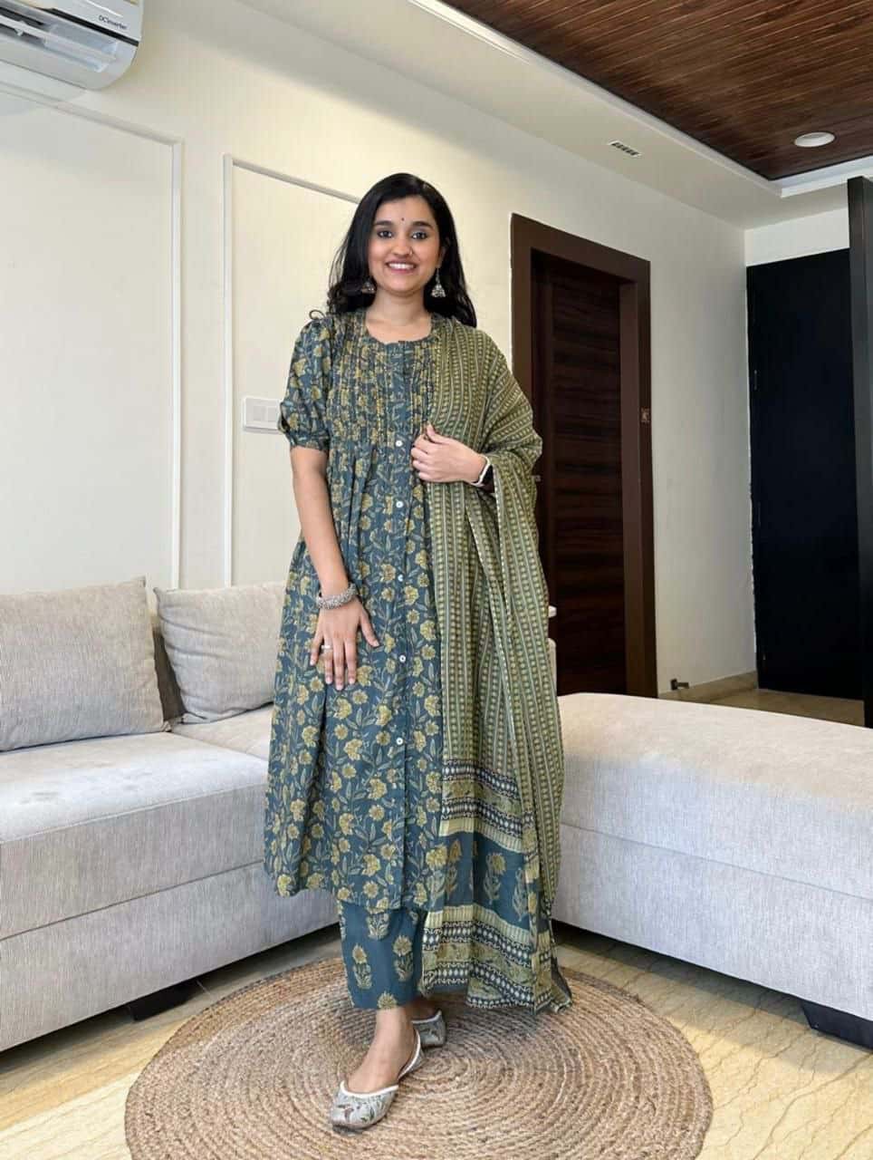 "Elegant Handcrafted Pure Cotton Heavy Suit Set with Mill Print Dupatta"