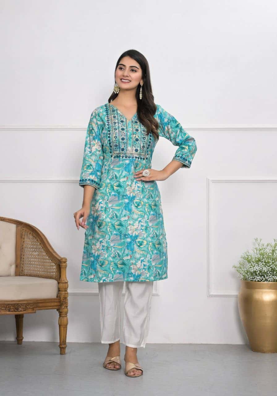 "Heavy Chanderi Silk Floral Printed & Embroidered ReadyMade Stitched Top"