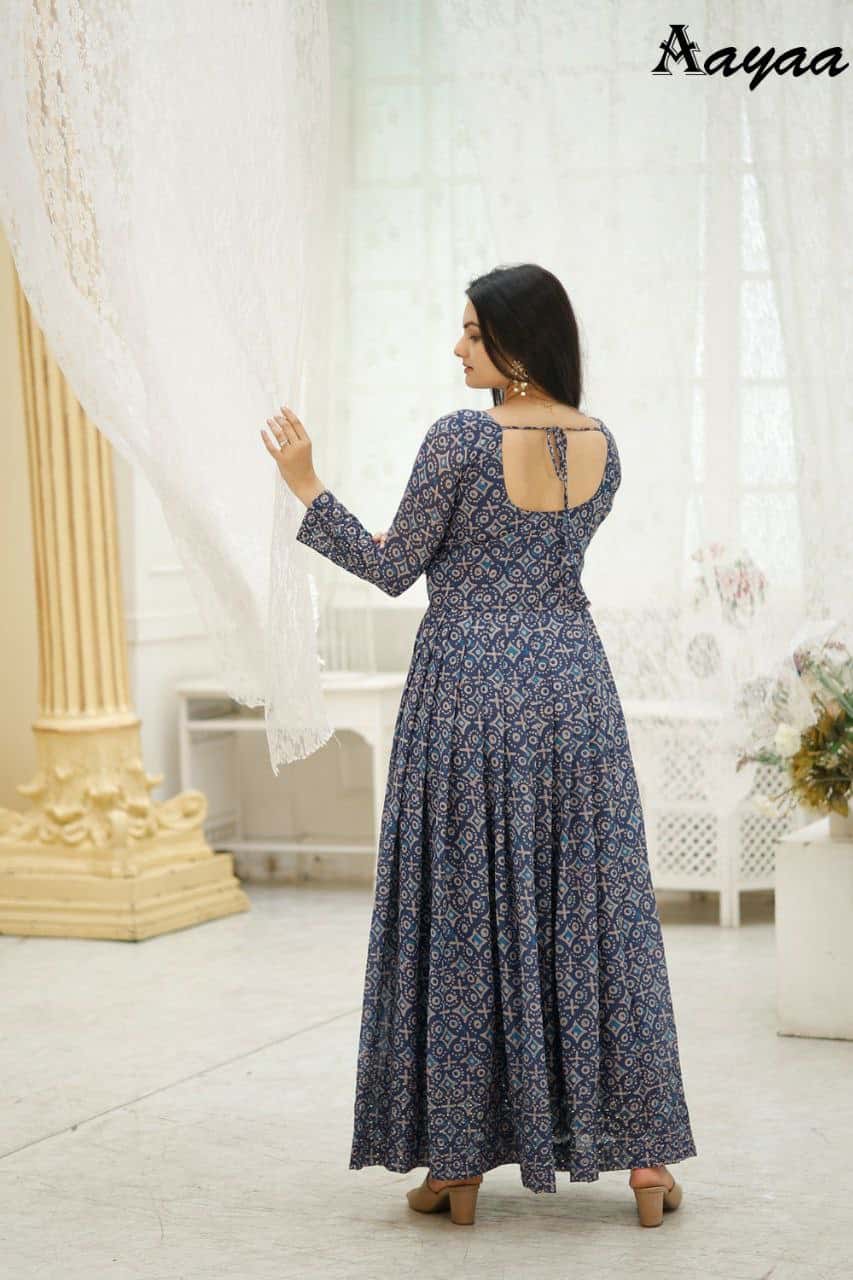 Elegant Faux Georgette Silk Gown with Sequence Embroidery