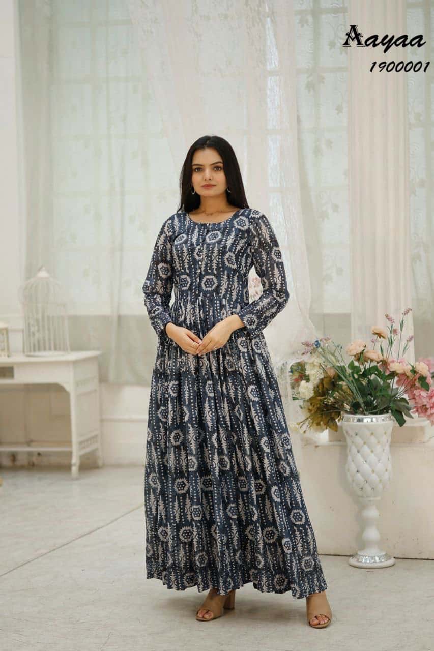 Elegant Faux Georgette Silk Gown with Sequence Embroidery