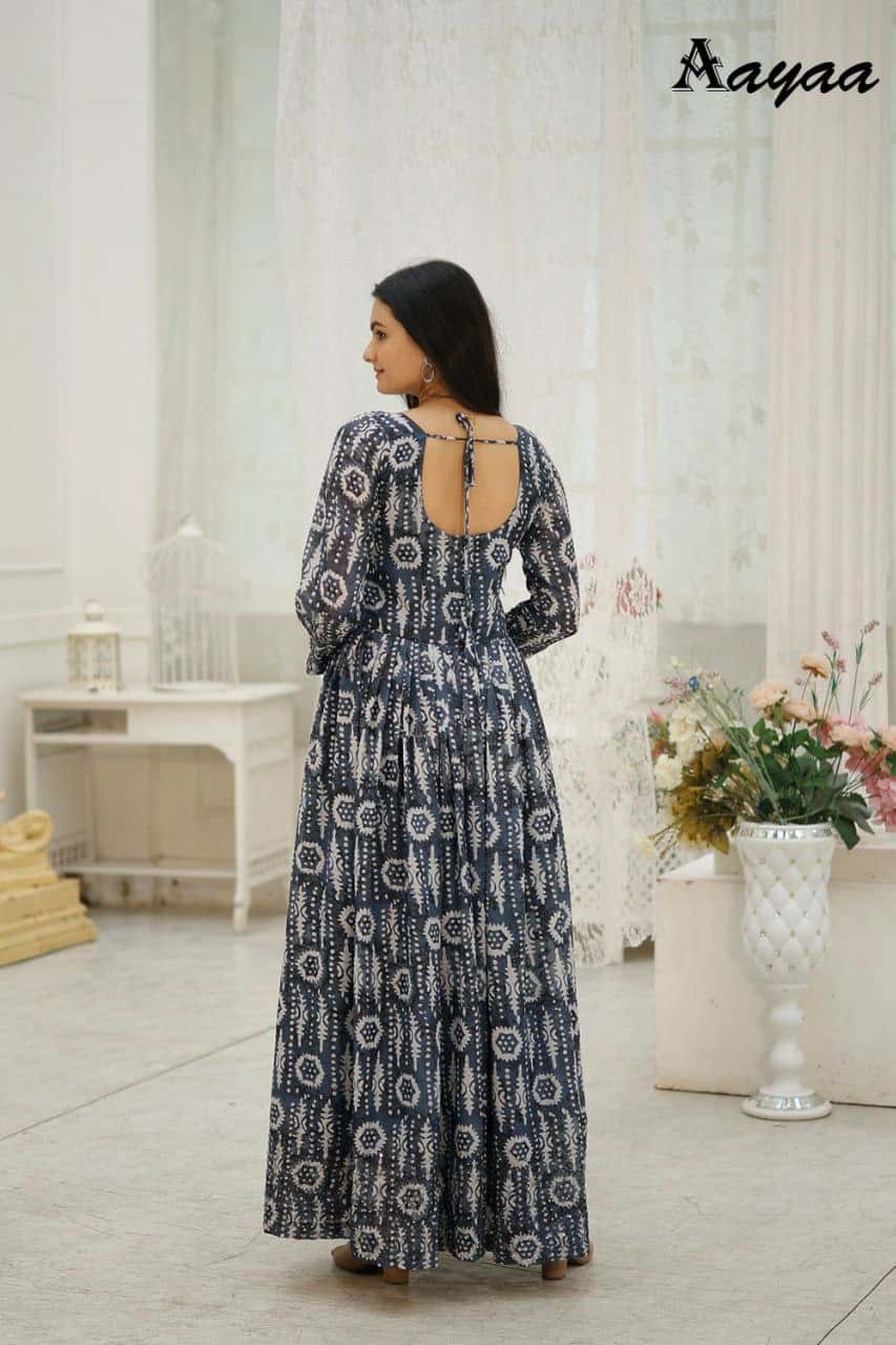 Elegant Faux Georgette Silk Gown with Sequence Embroidery