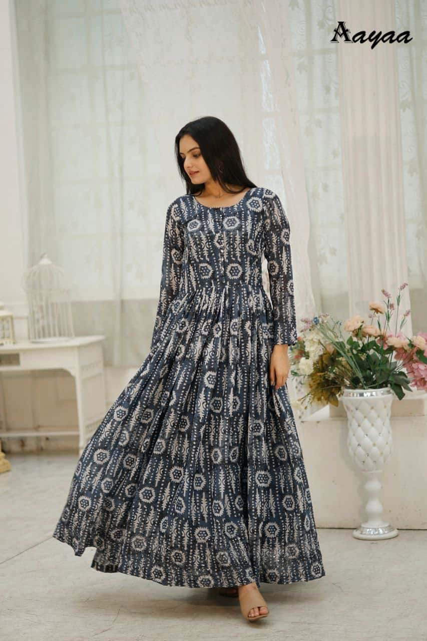 Elegant Faux Georgette Silk Gown with Sequence Embroidery