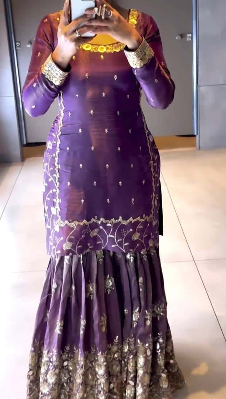 Elegant Embroidered Twill Net Set: Top, Plazzo, and Dupatta
