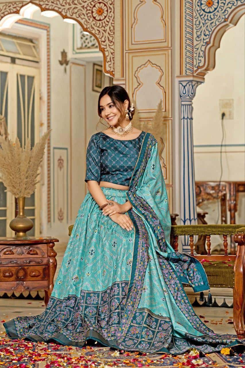Tussar Silk with Minakari with Foil Print Lehenga