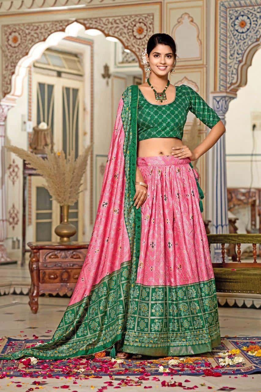 Tussar Silk with Minakari with Foil Print Lehenga