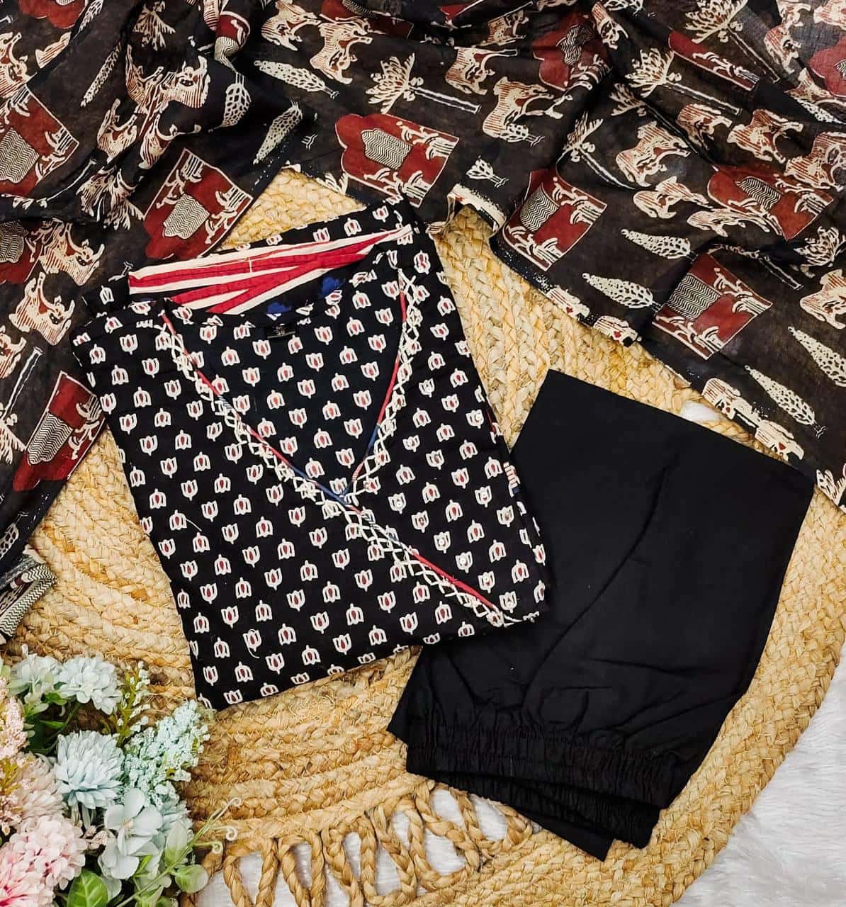 Heavy Cotton Printed Top Pant with Dupatta