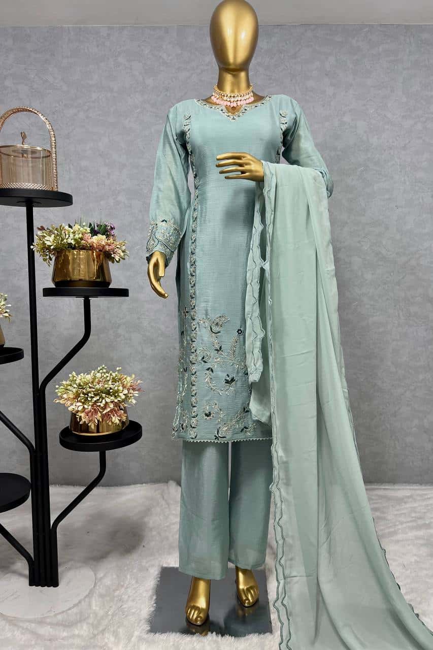 Pure Chinon Silk Kurta Pant with Dupatta