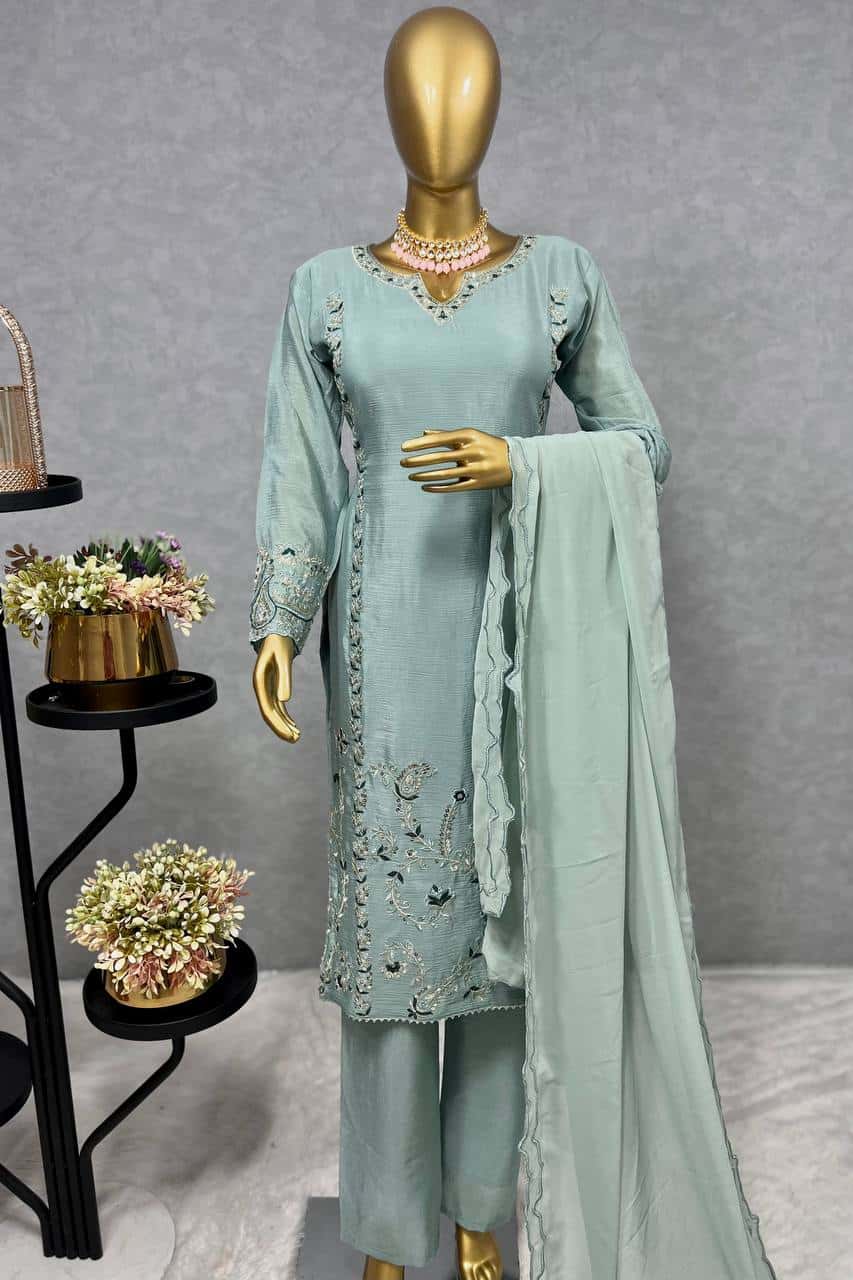 Pure Chinon Silk Kurta Pant with Dupatta