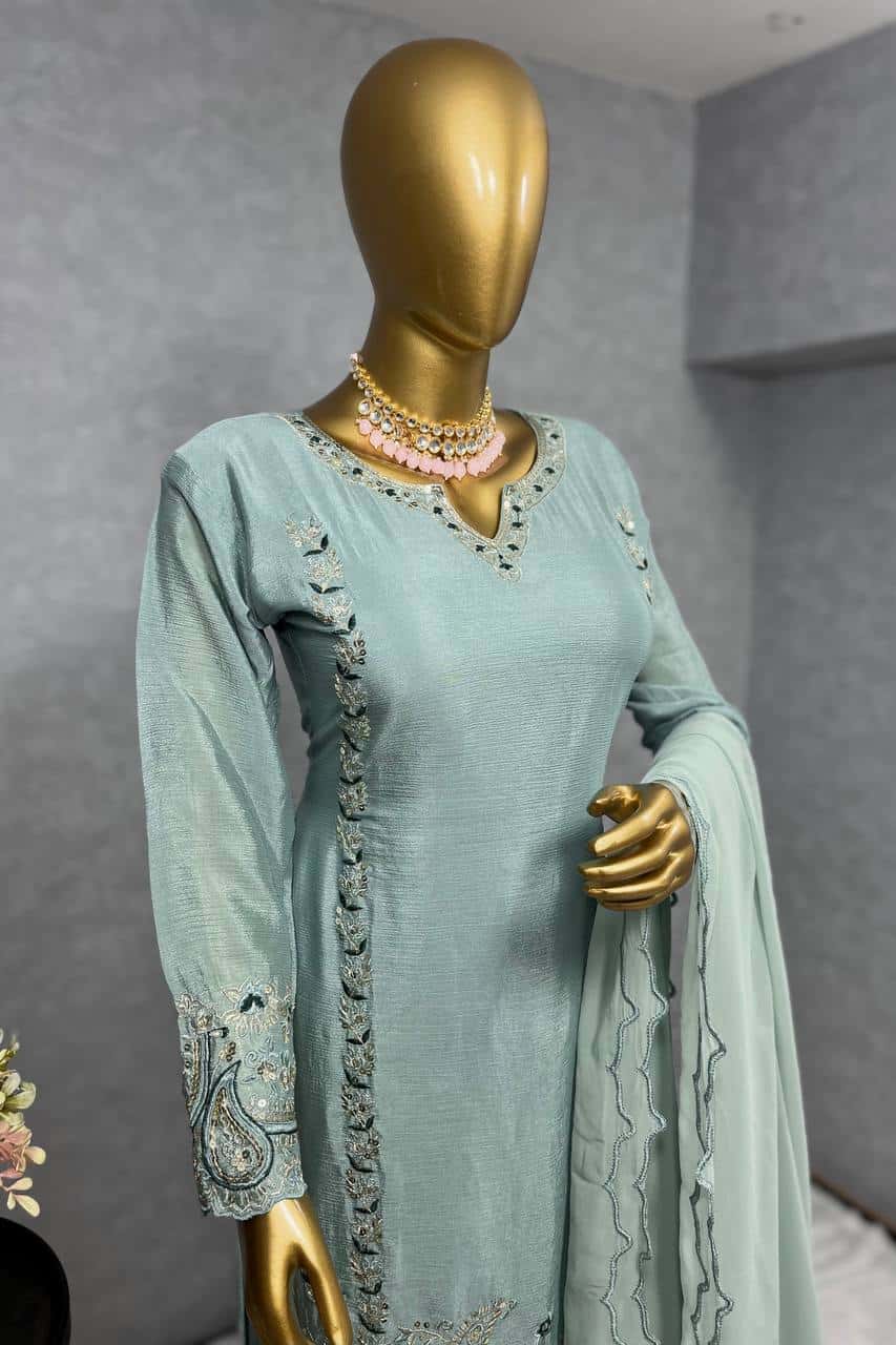 Pure Chinon Silk Kurta Pant with Dupatta