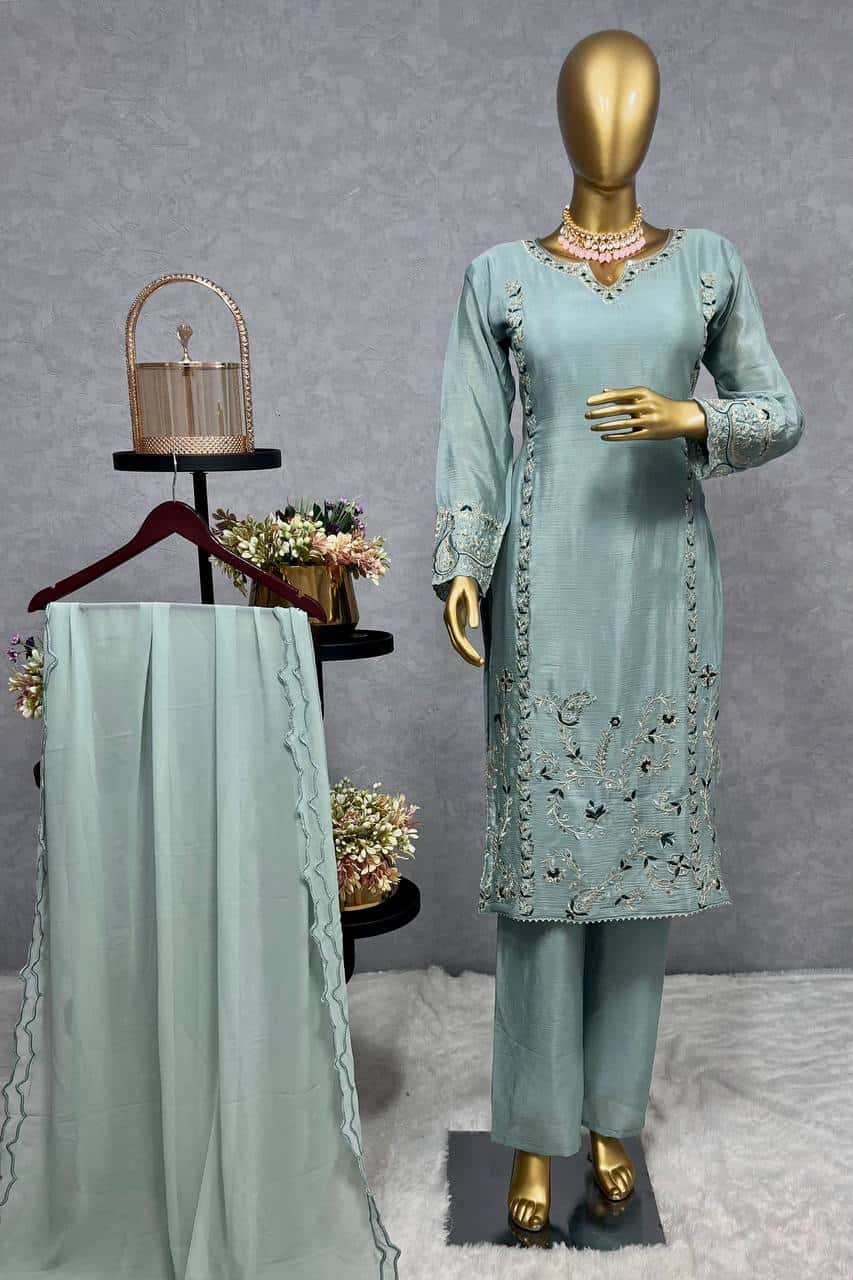 Pure Chinon Silk Kurta Pant with Dupatta