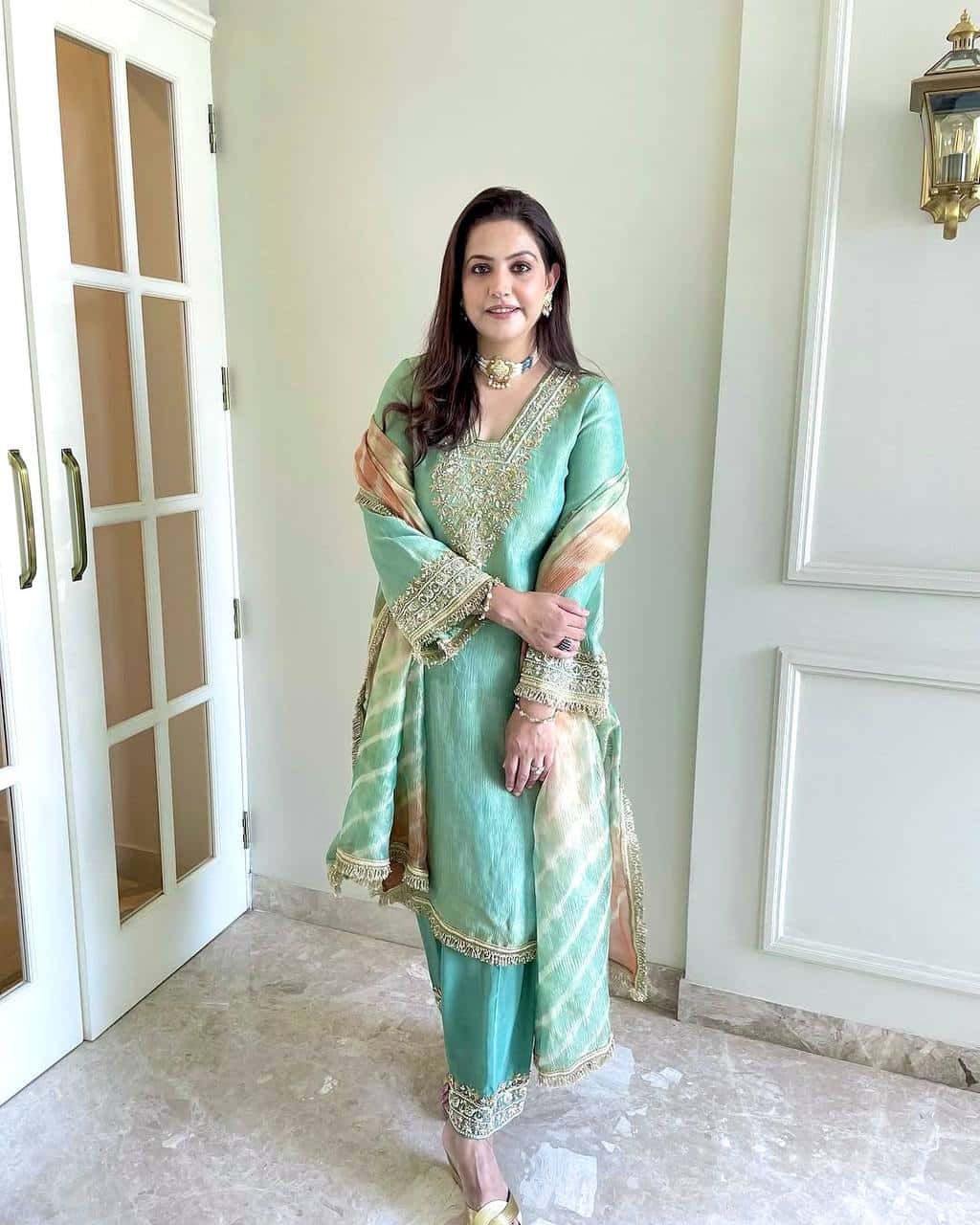 "Premium Pur Crunchy Silk Embroidered Outfit with Tassels & Digital Print Dupatta"