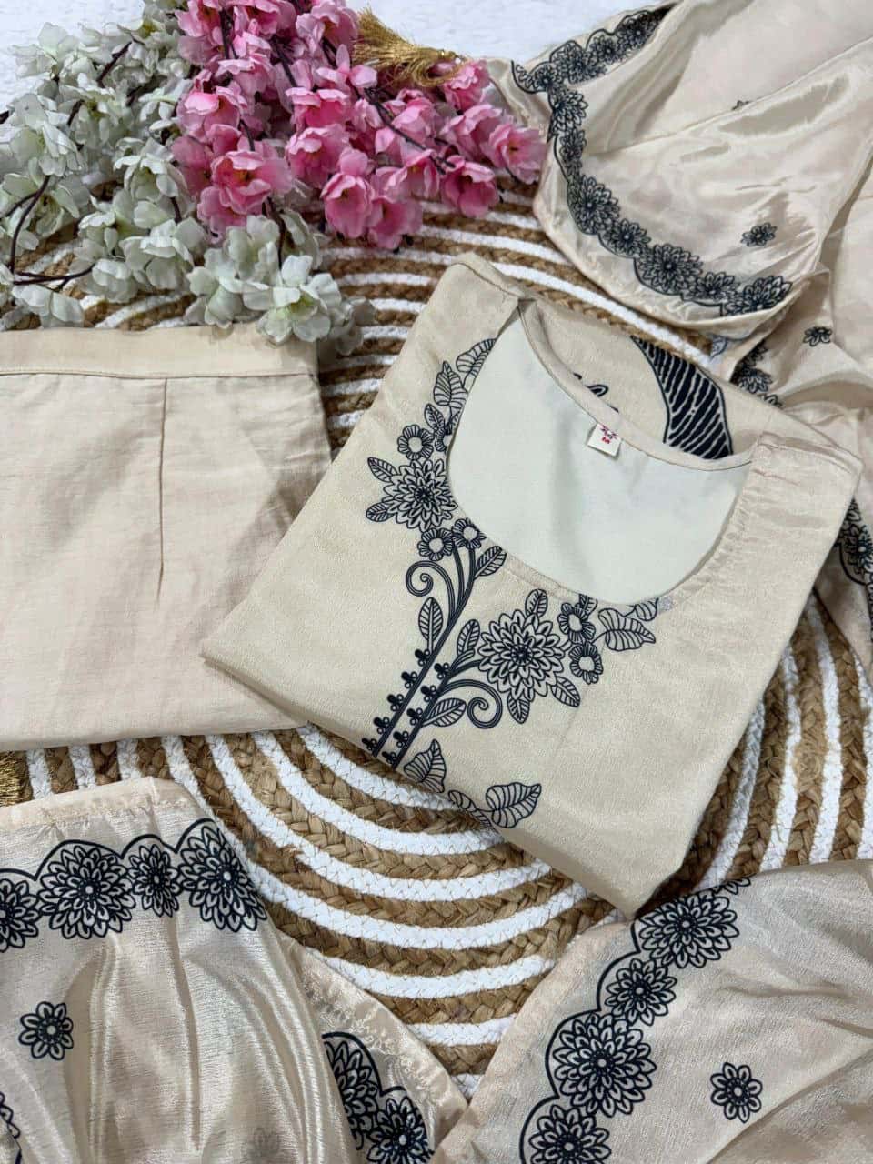 Elegant Chinnon Silk Top with Embroidery & Dupatta
