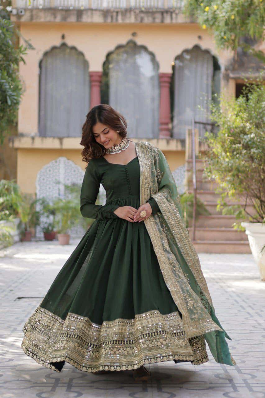 "Elegant Shimmer Vichitra Gown with Sequins Embroidery & Designer Dupatta"