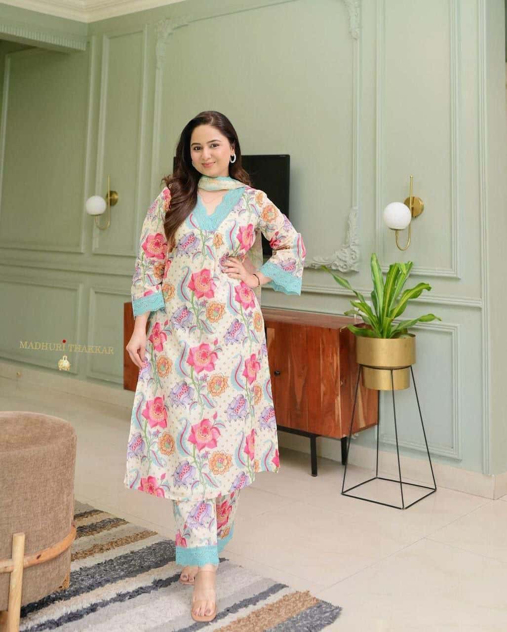 "Premium Cotton Kurta Set with Comfort Fit Pants & Pure Cotton Dupatta"