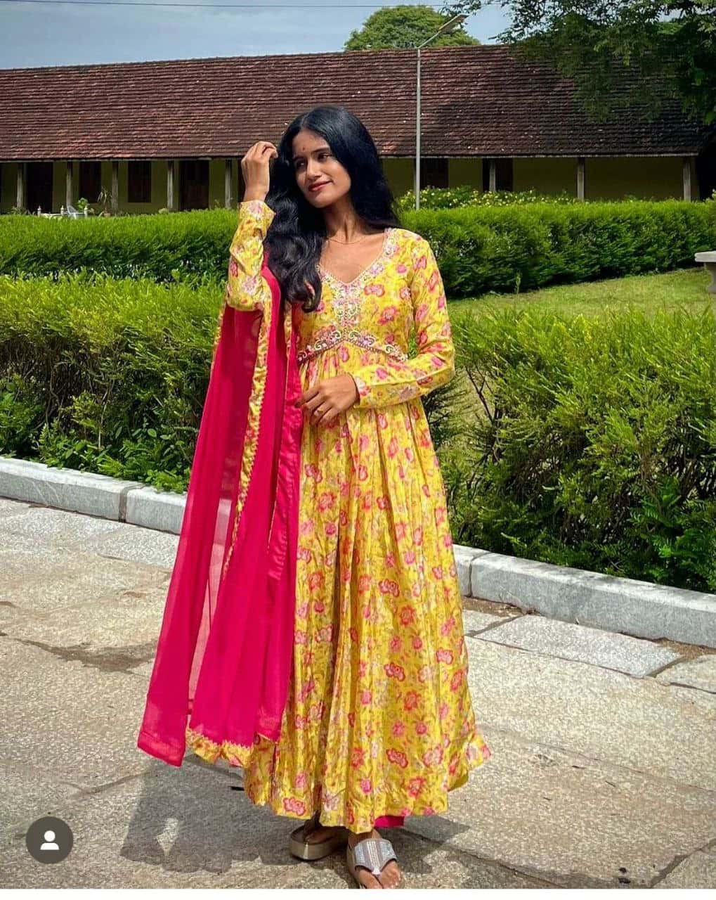 "Chinon Soft Fabric Dress with Stunning Digital Print, Hand Embroidery, and Matching Dupatta & Pant Set"