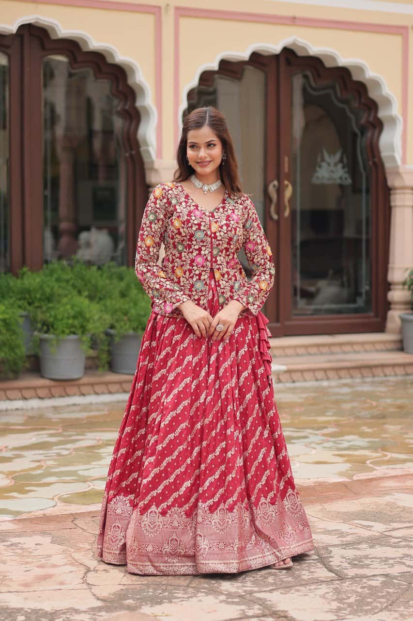 Pure Dayble Viscose Jacquard Kurta with Lehenga