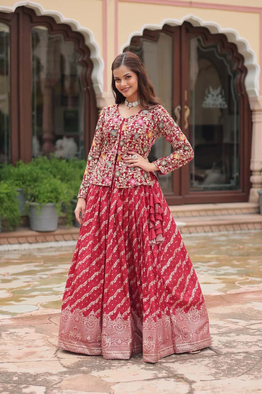 Pure Dayble Viscose Jacquard Kurta with Lehenga