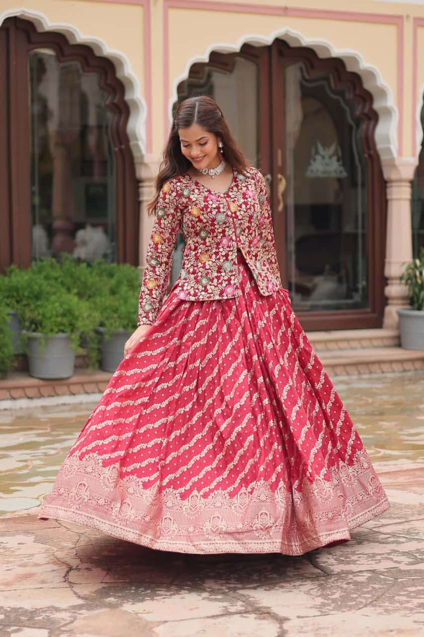 Pure Dayble Viscose Jacquard Kurta with Lehenga