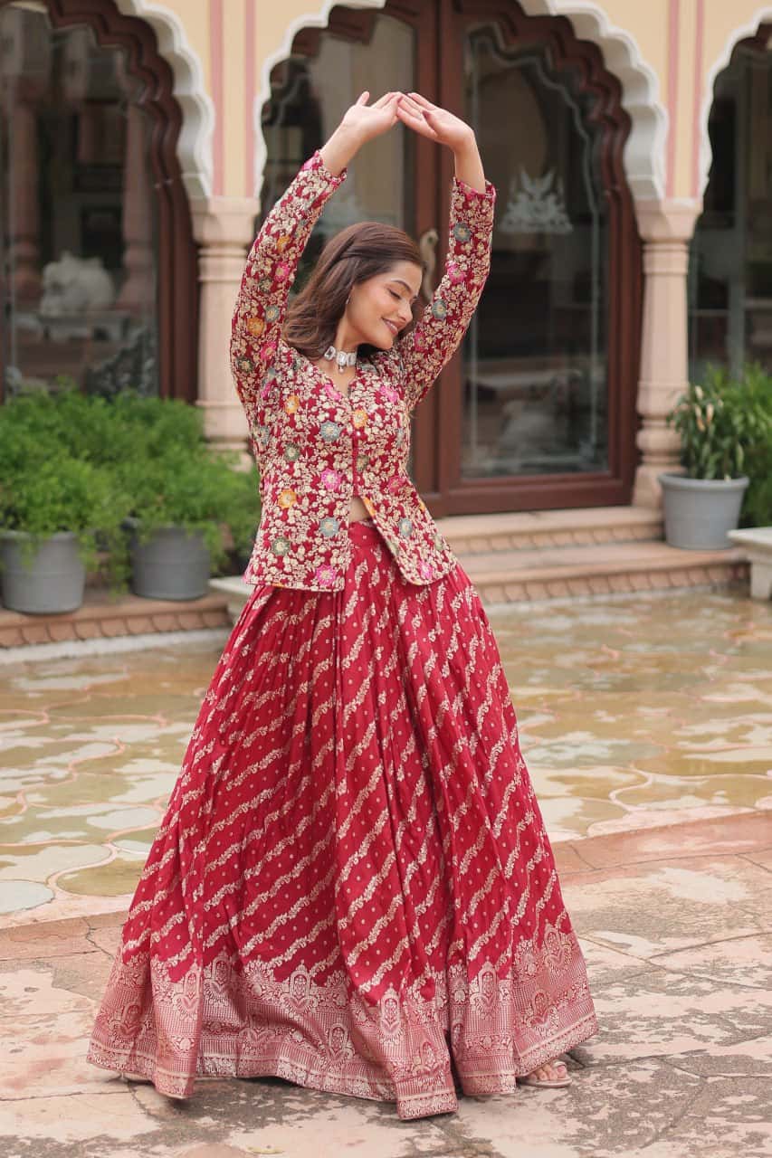 Pure Dayble Viscose Jacquard Kurta with Lehenga