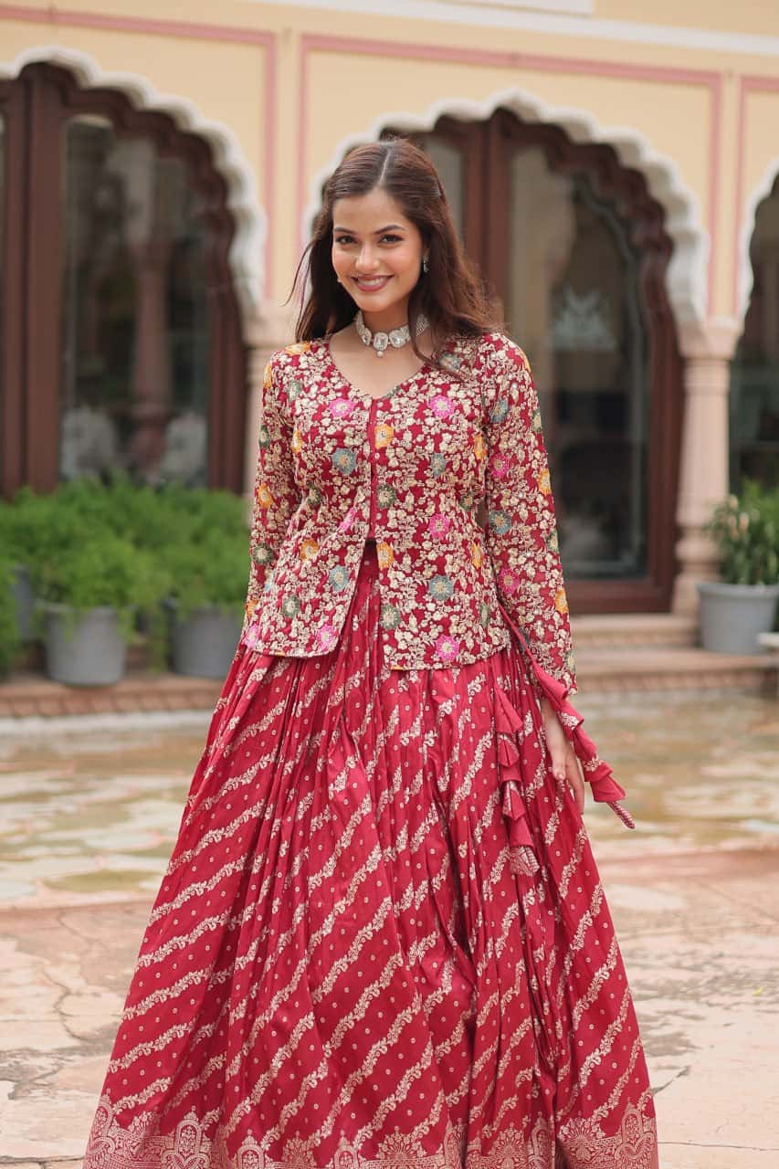 Pure Dayble Viscose Jacquard Kurta with Lehenga
