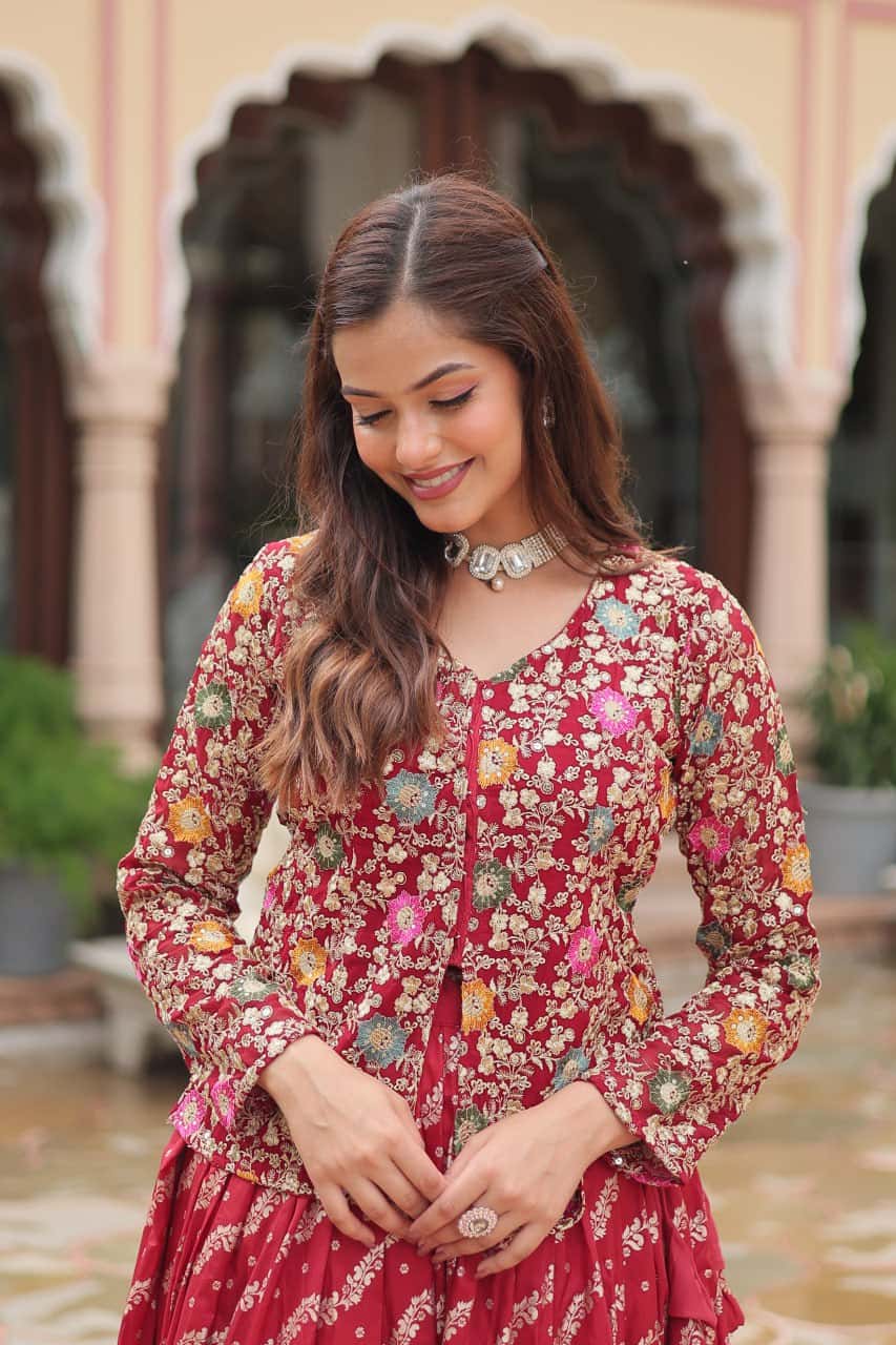 Pure Dayble Viscose Jacquard Kurta with Lehenga