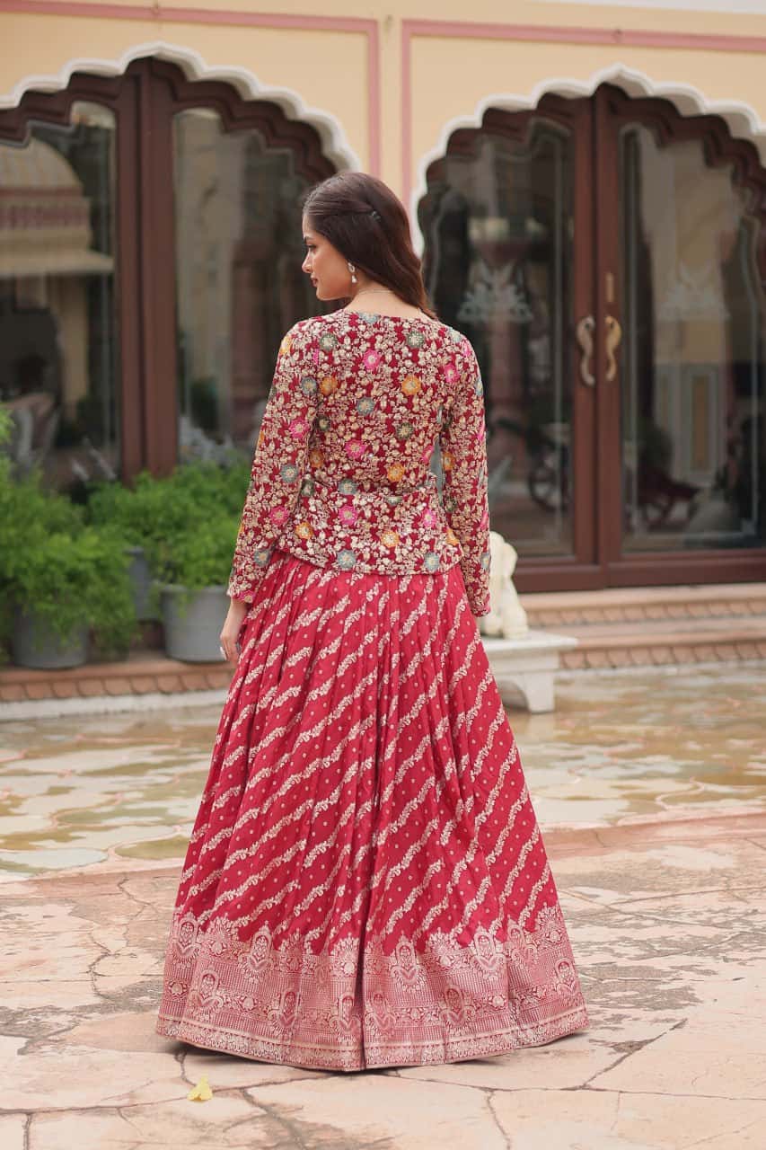 Pure Dayble Viscose Jacquard Kurta with Lehenga
