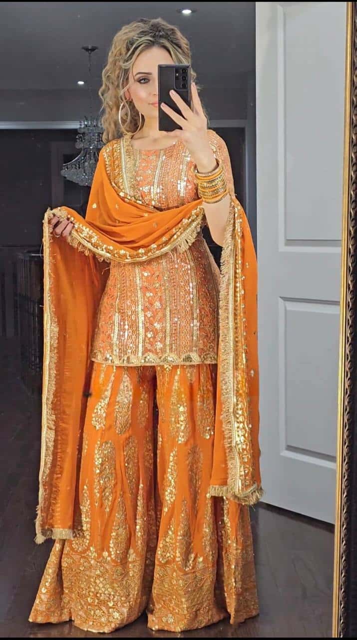 Premium georgette kurta sharara set