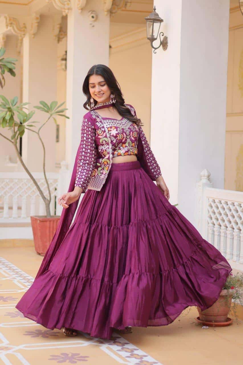 Pure Chinon Kurta Skirt Jacket with Dupatta