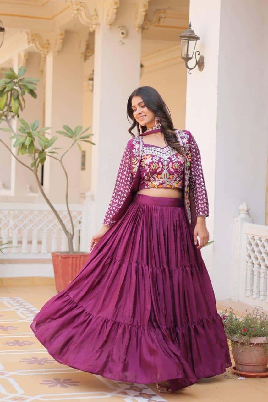 Pure Chinon Kurta Skirt Jacket with Dupatta