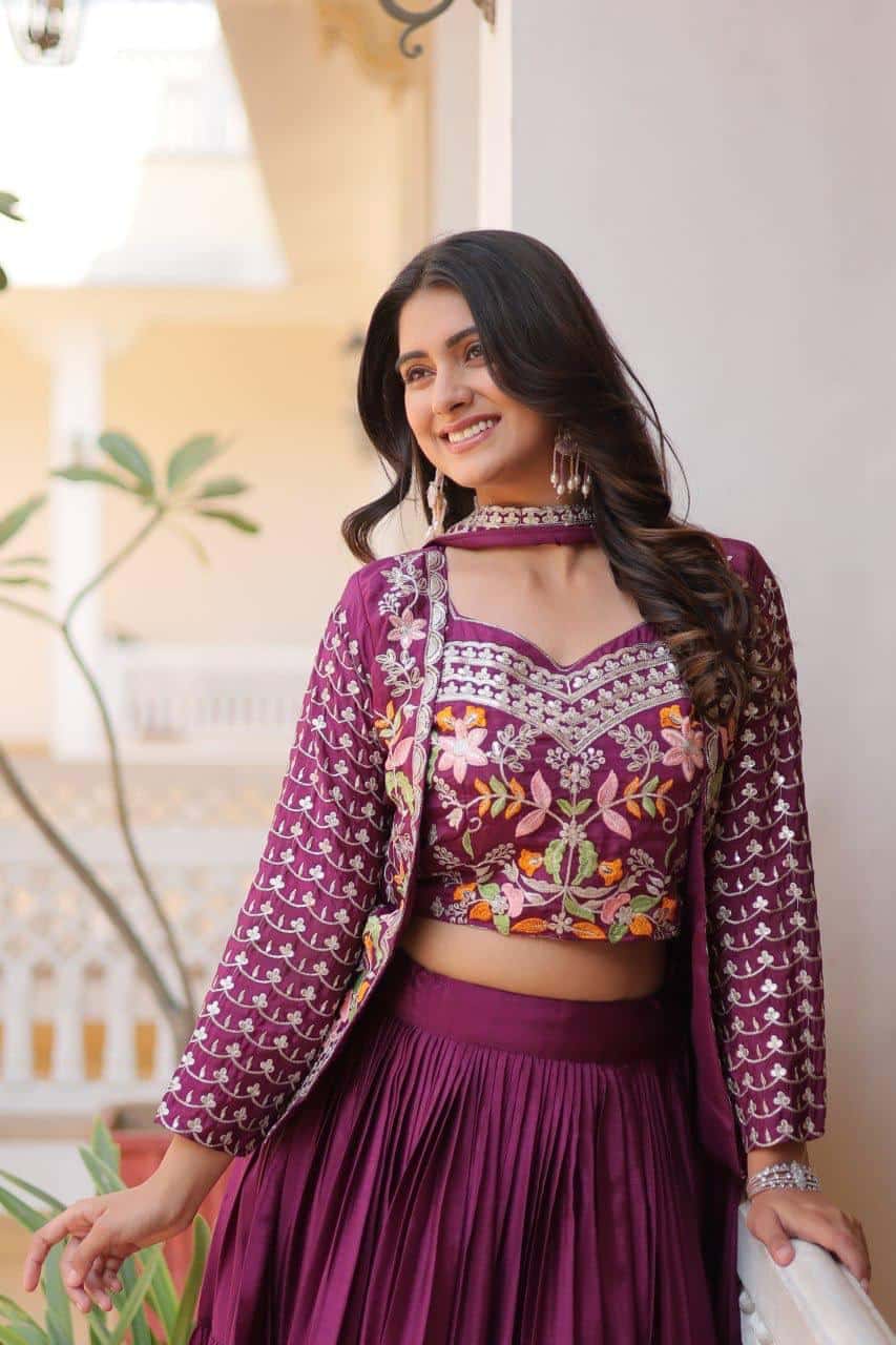 Pure Chinon Kurta Skirt Jacket with Dupatta