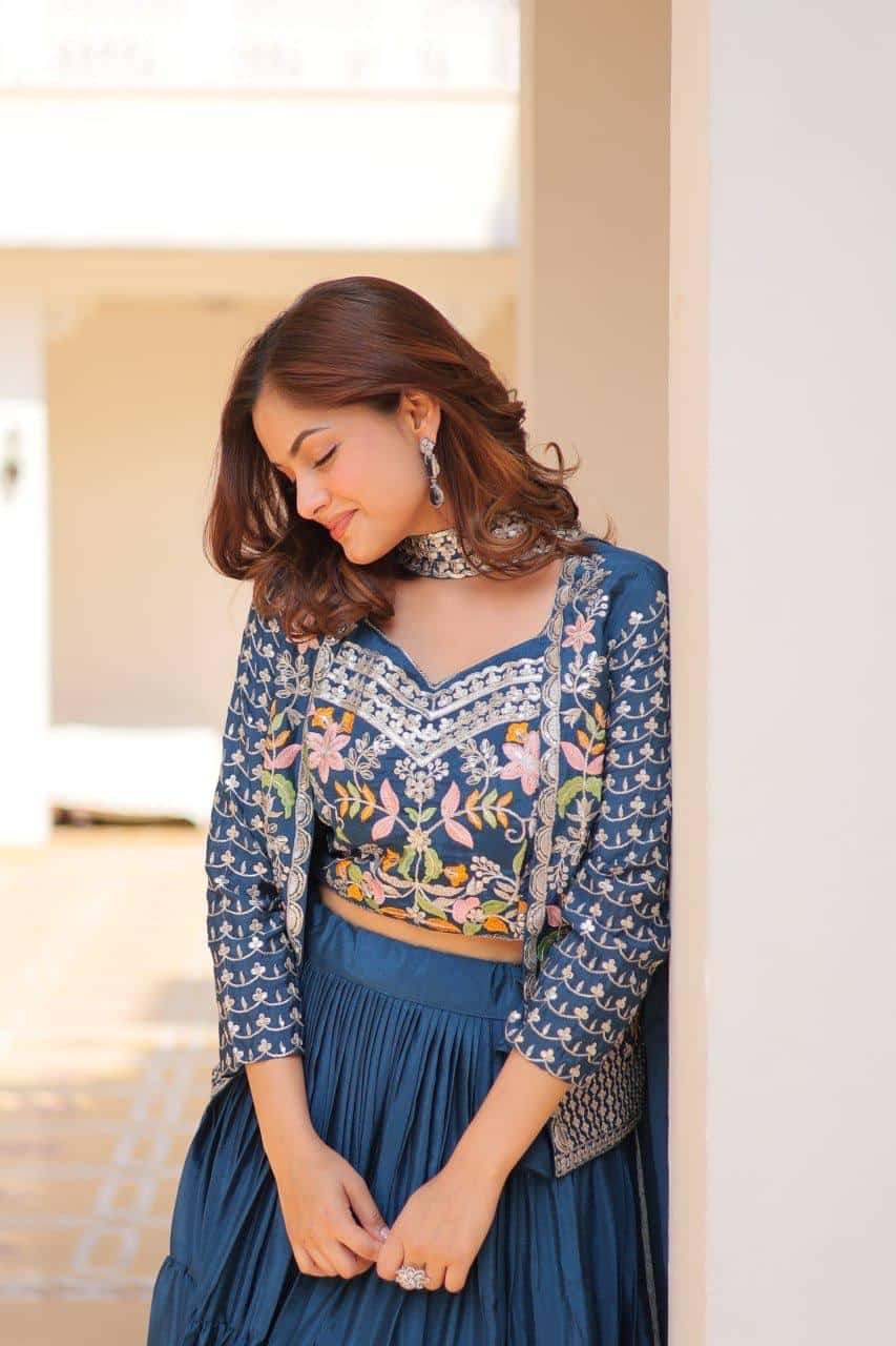 Pure Chinon Kurta Skirt Jacket with Dupatta