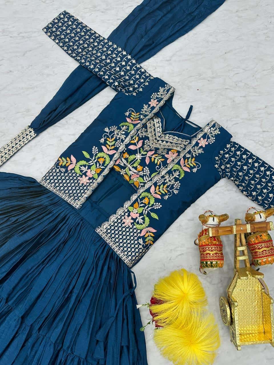 Pure Chinon Kurta Skirt Jacket with Dupatta