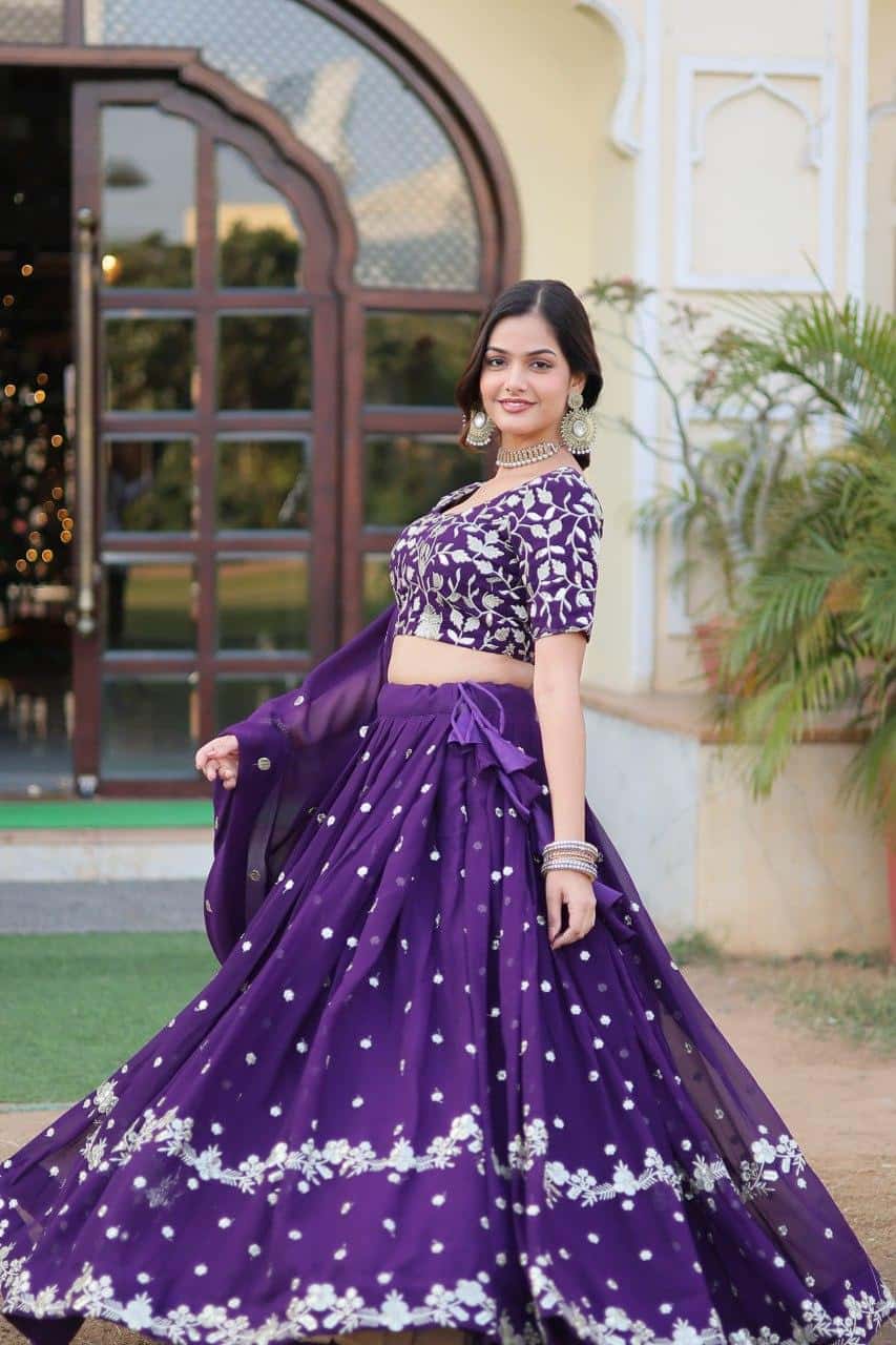 Faux Blooming Georgette with Heavy Sequins Blouse with Lehenga.
