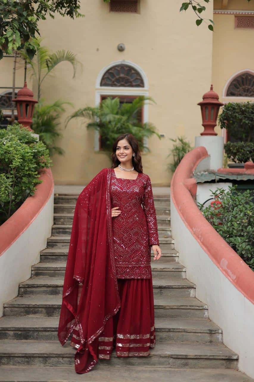 Faux Georgette Kurta Sharara with Dupatta