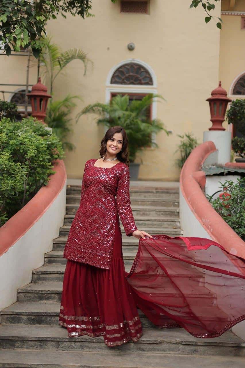 Faux Georgette Kurta Sharara with Dupatta