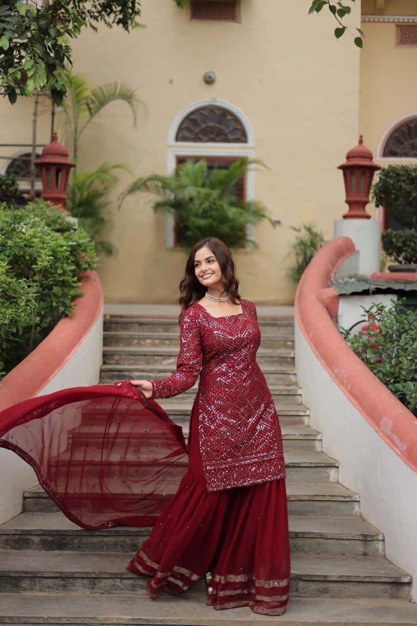 Faux Georgette Kurta Sharara with Dupatta
