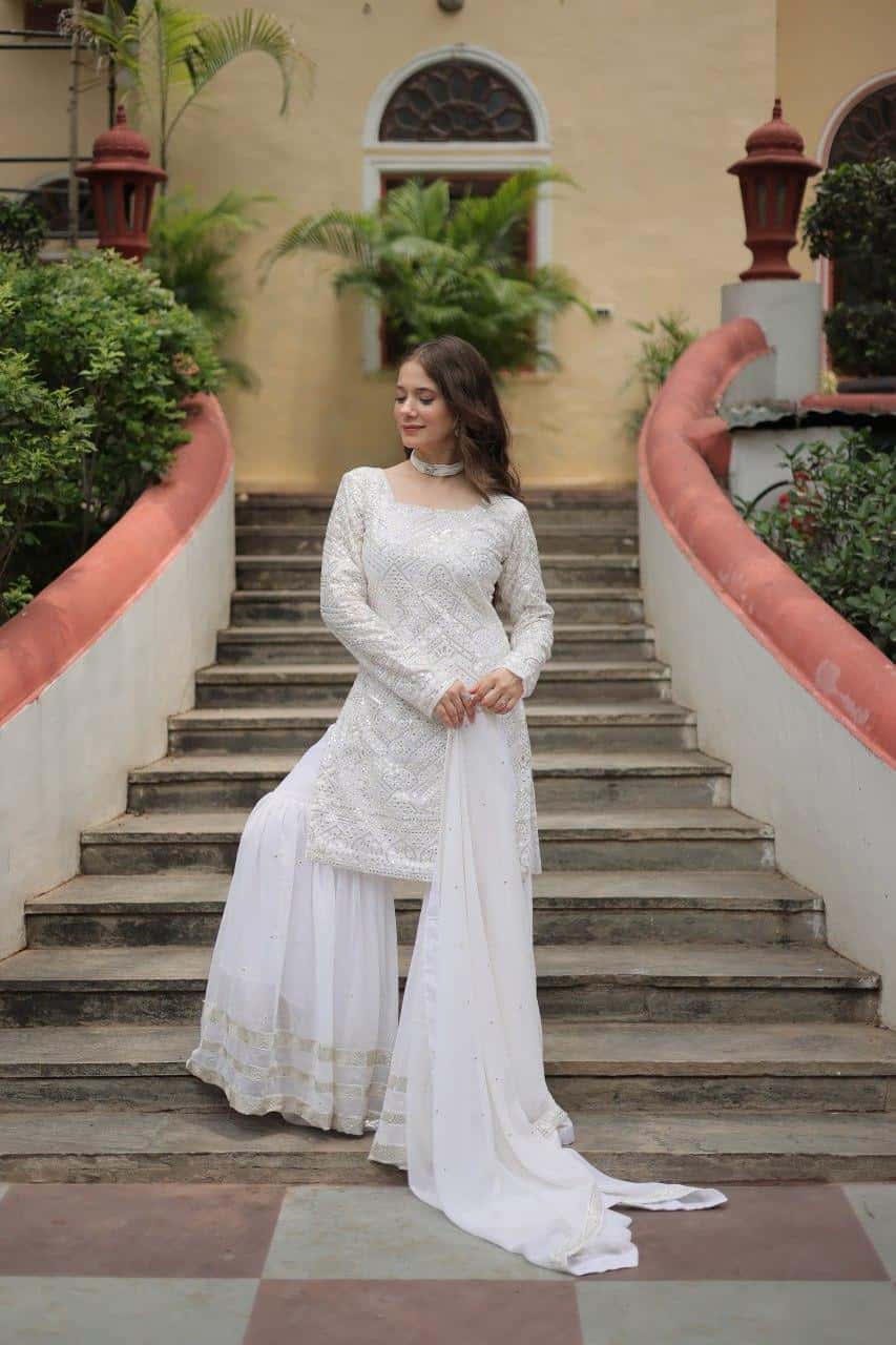 Faux Georgette Kurta Sharara with Dupatta